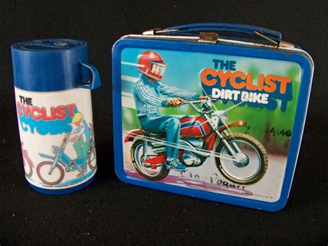 nostalic dirtbike metal lunch box|1979 The Cyclist Dirt Bike Aladdin Metal Lunchbox W/Thermos .